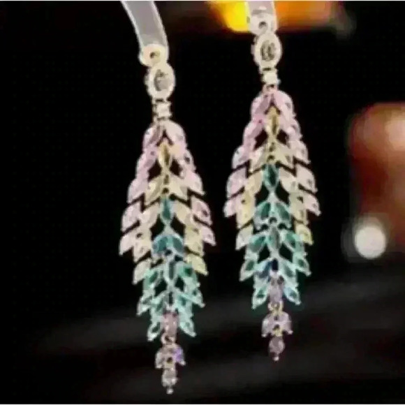 New without tags-Sparkly Multi-Color Dangling Earrings - Blue, Purple & Green - Picture 1 of 4
